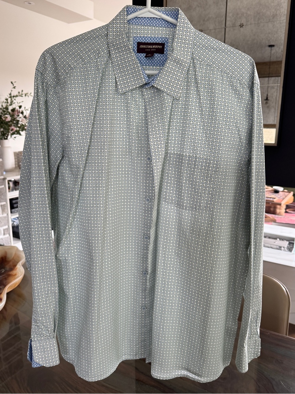 Johnston & Murphy Men's Light Green Micro-Print Dress Shirt